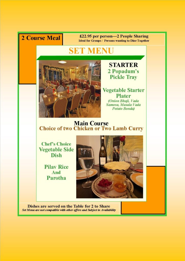 Valentine’s Day dinner at Krishnas Inn in Bristol - 2 Course Menu., 