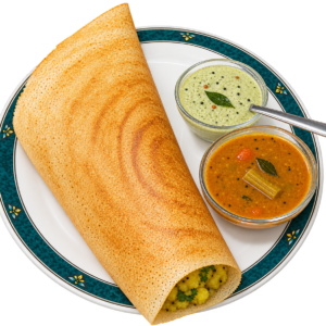 Soft Paneer dosa with paneer and potato filling, green coconut chutney and sambar at Krishna’s Inn, South Indian restaurant in Clifton, Bristol.